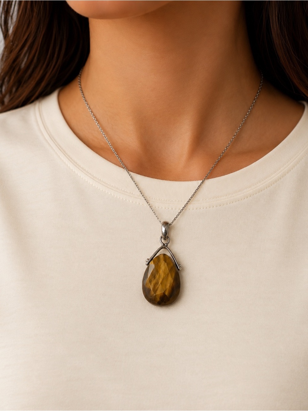 Sterling Silver Tiger's Eye Checkerboard Cab Pendant Reclosable